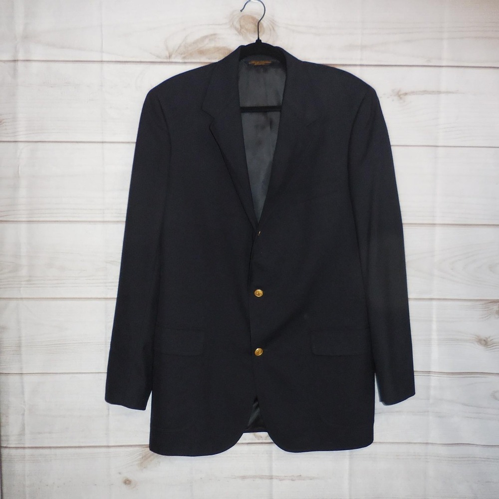 VTG Brooks Brothers Brooksease Navy Blue Wool Blazer Gold Buttons 41 Long